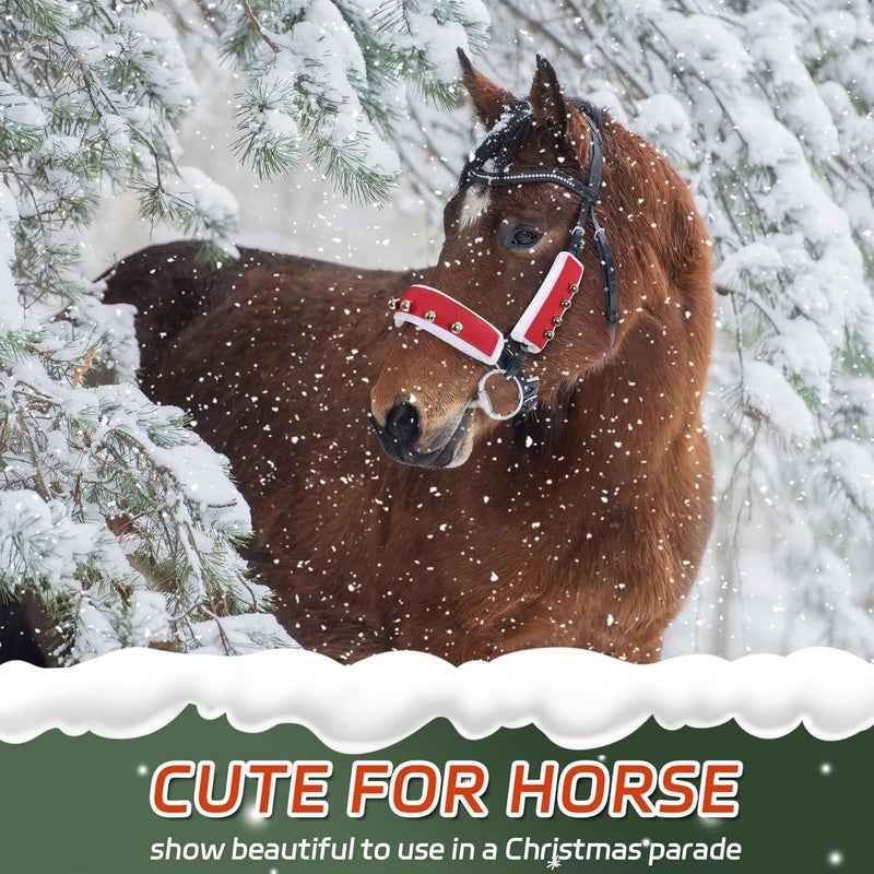 NRTFE Fleece Horse Santa Halter Bridle Cover with Jingle Bell for Christmas Parade - Image 3
